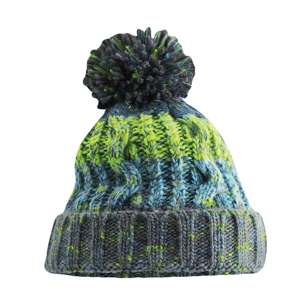 Electric Grey Corkscrew pom pom beanie 