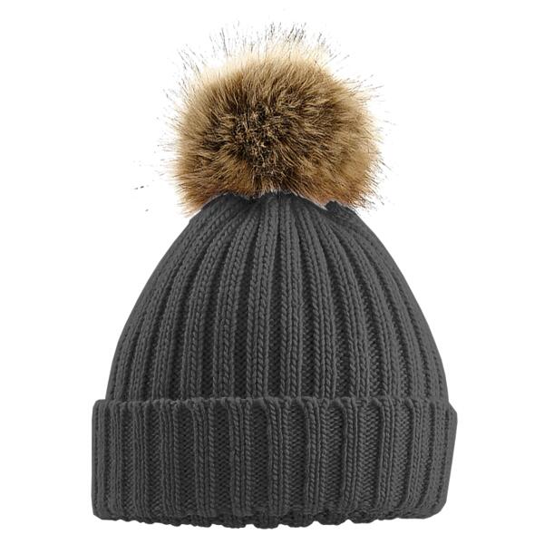 Beechfield Junior Faux Fur Pom Pom Chunky Beanie Thumbnail