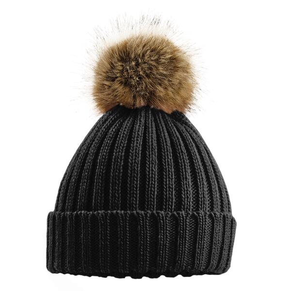 Beechfield Faux Fur Pop Pom Chunky Beanie Thumbnail