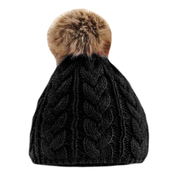 Fur pom pom cable Beanie Thumbnail
