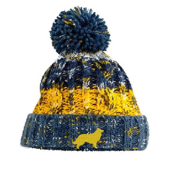 Border Collie  - Morning Frost Corkscrew pom pom beanie Thumbnail