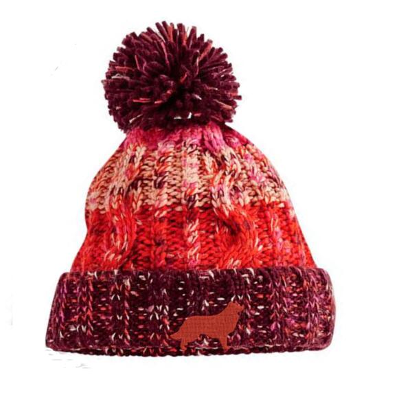 Border Collie  - Cherry Sherbert Corkscrew pom pom beanie Thumbnail