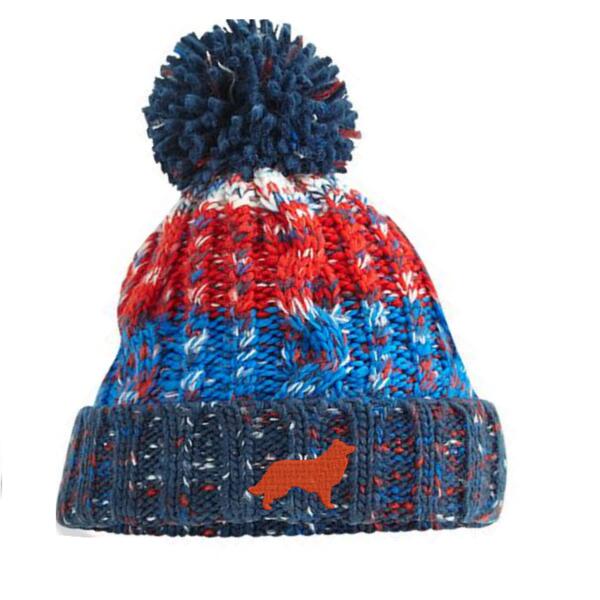 Border Collie  - Chilli Blues Corkscrew pom pom beanie Thumbnail