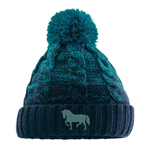 Horse Embroidered Teal/navy - Beechfield Ombré Pom Pom Beanie Thumbnail