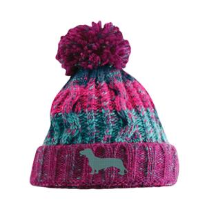 Dachshund (Winter berries) - Corkscrew pom pom beanie Thumbnail