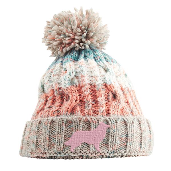 Border Collie  - Milkshake Mix Corkscrew pom pom beanie Thumbnail