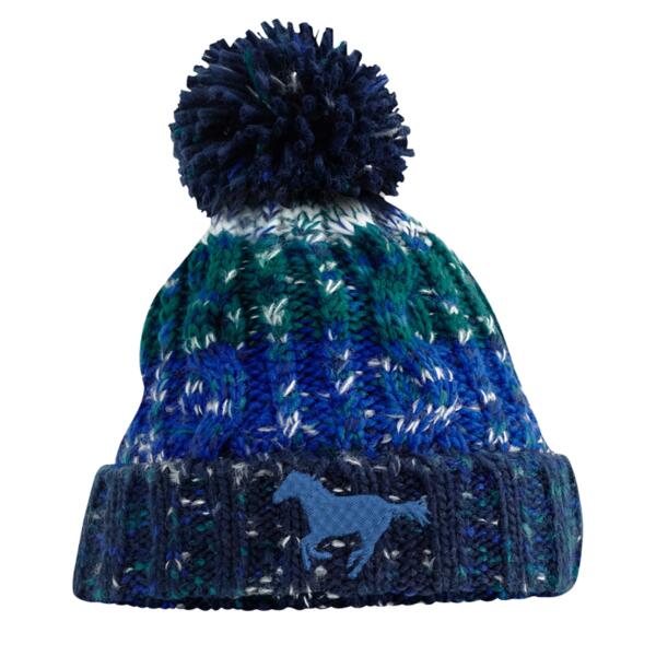 Horse Alpine Blues - Corkscrew pom pom beanie Thumbnail